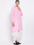 Vastramay Men's Pink Cotton Blend Kurta and White Dhoti Set